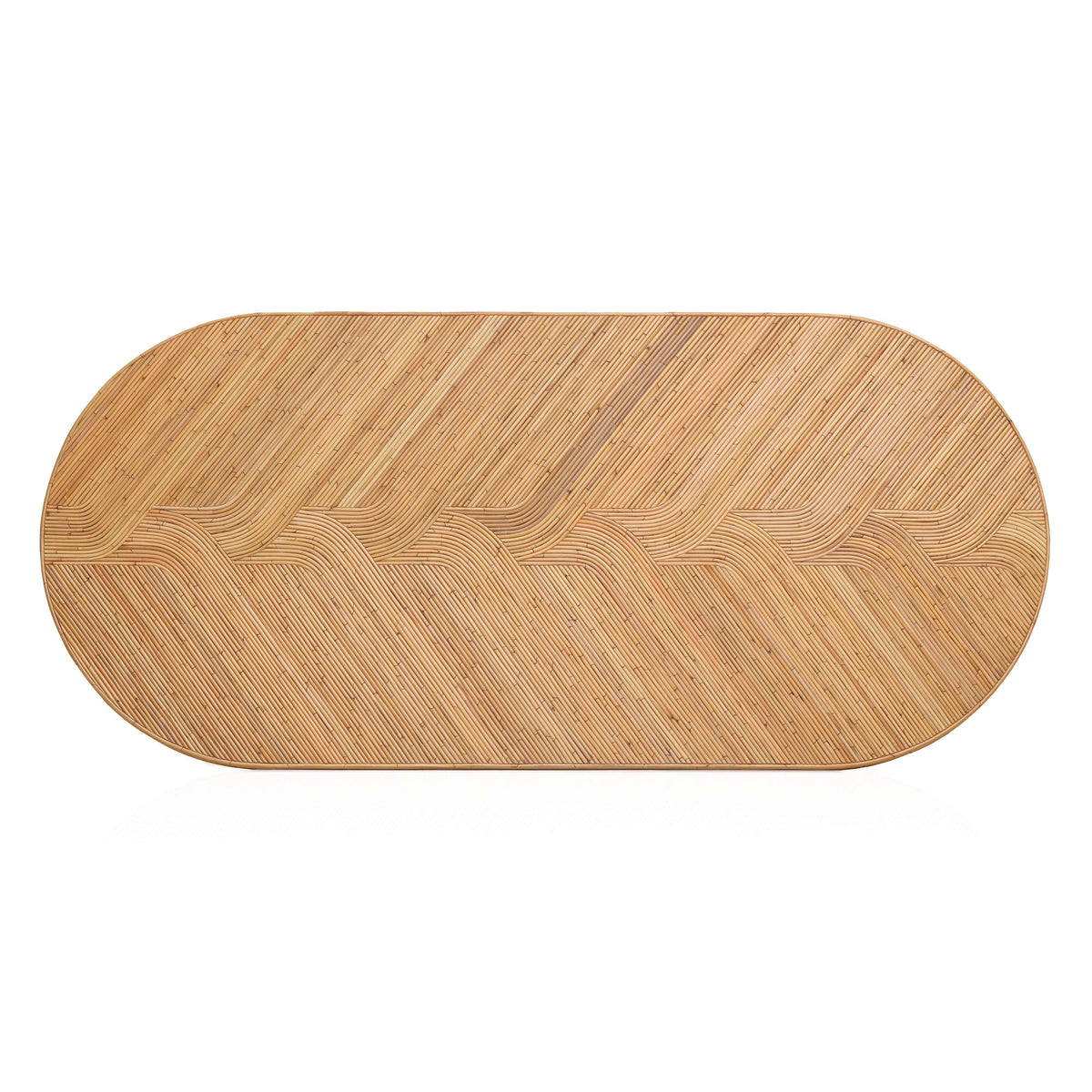 Caren 95" Natural Rattan and Glass Oval Dining Table