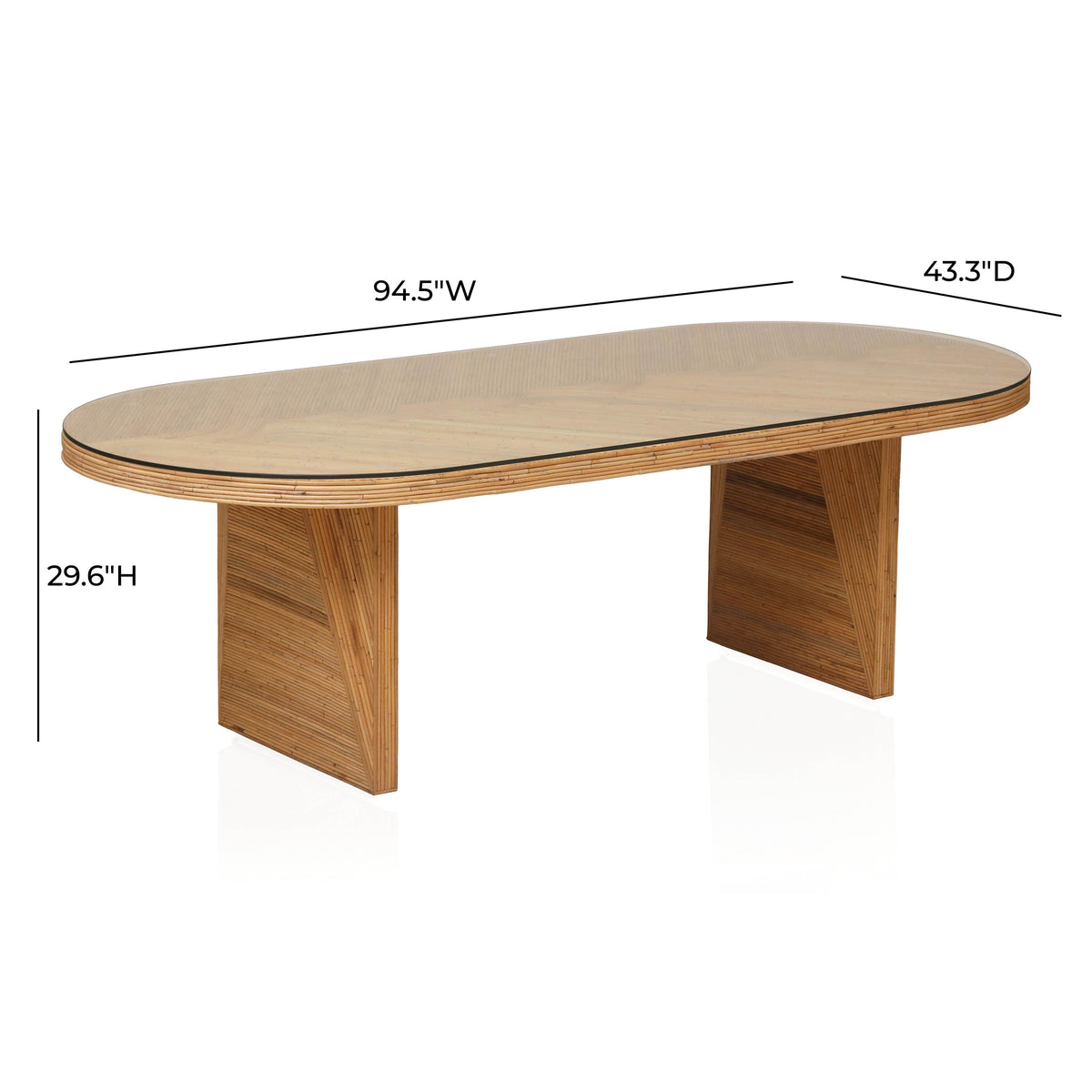 Caren 95" Natural Rattan and Glass Oval Dining Table