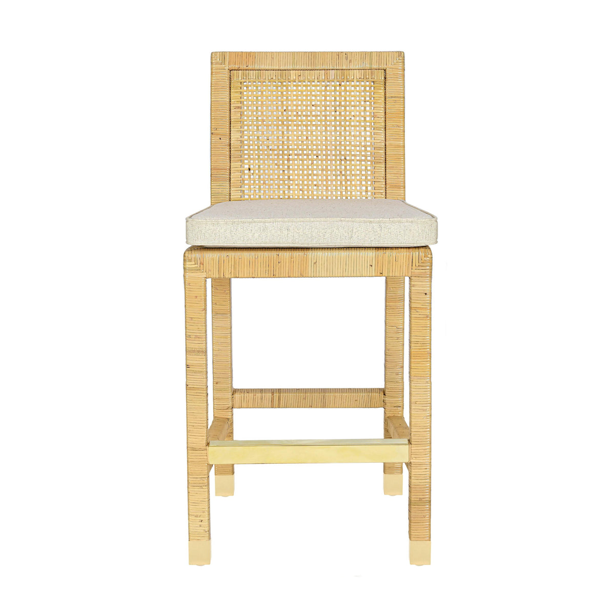 Amara Rattan & Cream Contract-Grade Linen Stool