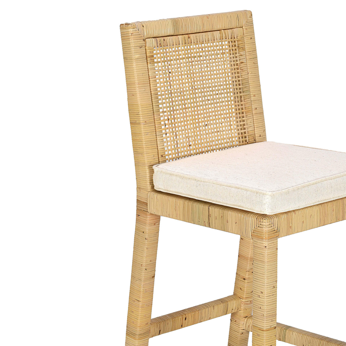Amara Rattan & Cream Contract-Grade Linen Stool