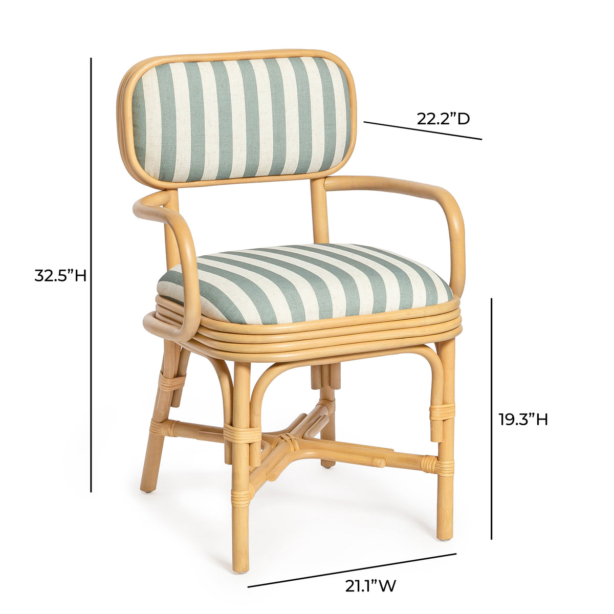 Dorine Striped Performance Linen & Rattan Dining Armchair