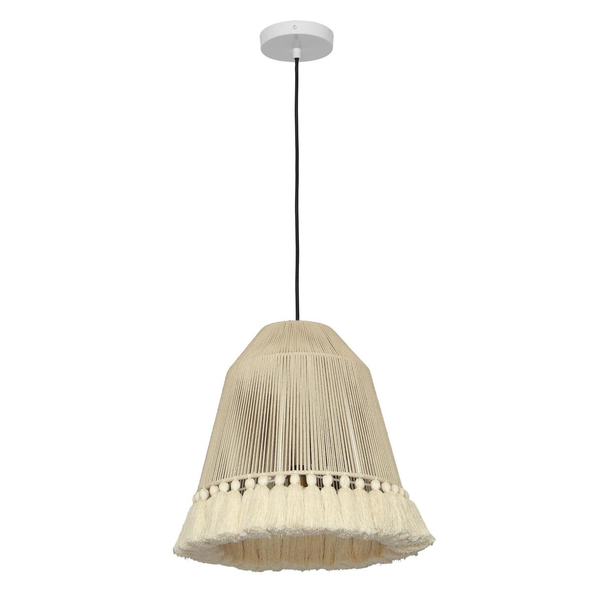 Helen White Cotton Tasseled Pendant Lamp