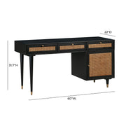Sierra 60" Cane 3-Drawer Desk With Storage