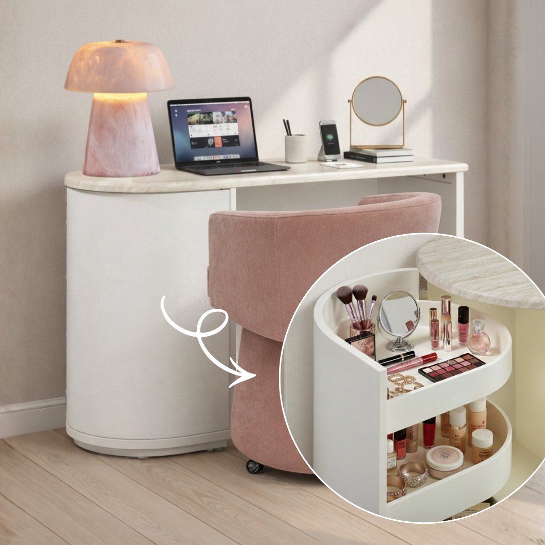 Marlene 47" Cream Faux Travertine Vanity Desk
