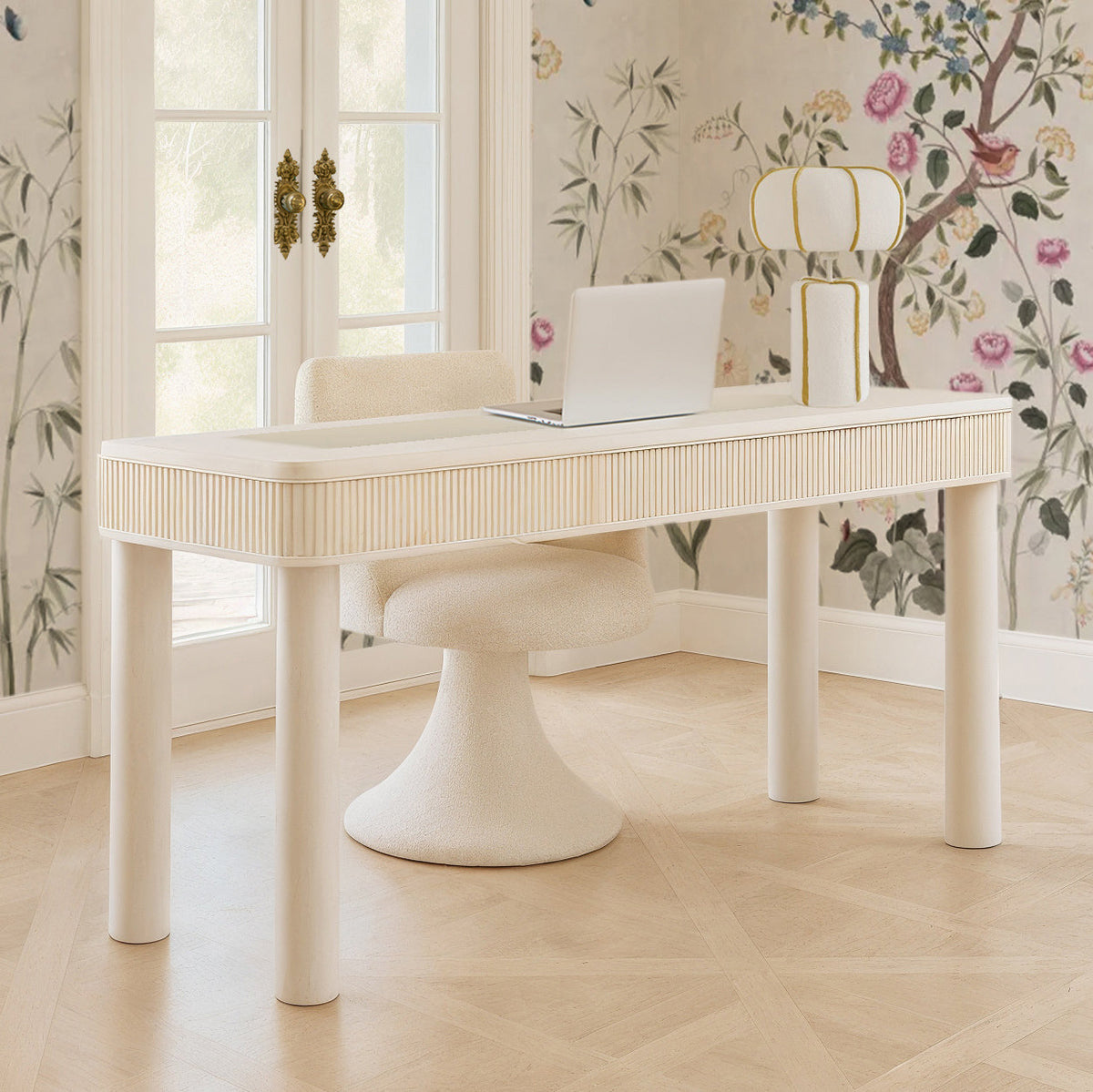 Sarah 55" Cream 2-Drawer Executive Work Desk