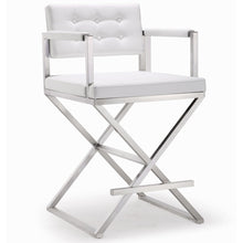 Director Performance Vegan Leather Stool with Silver Base