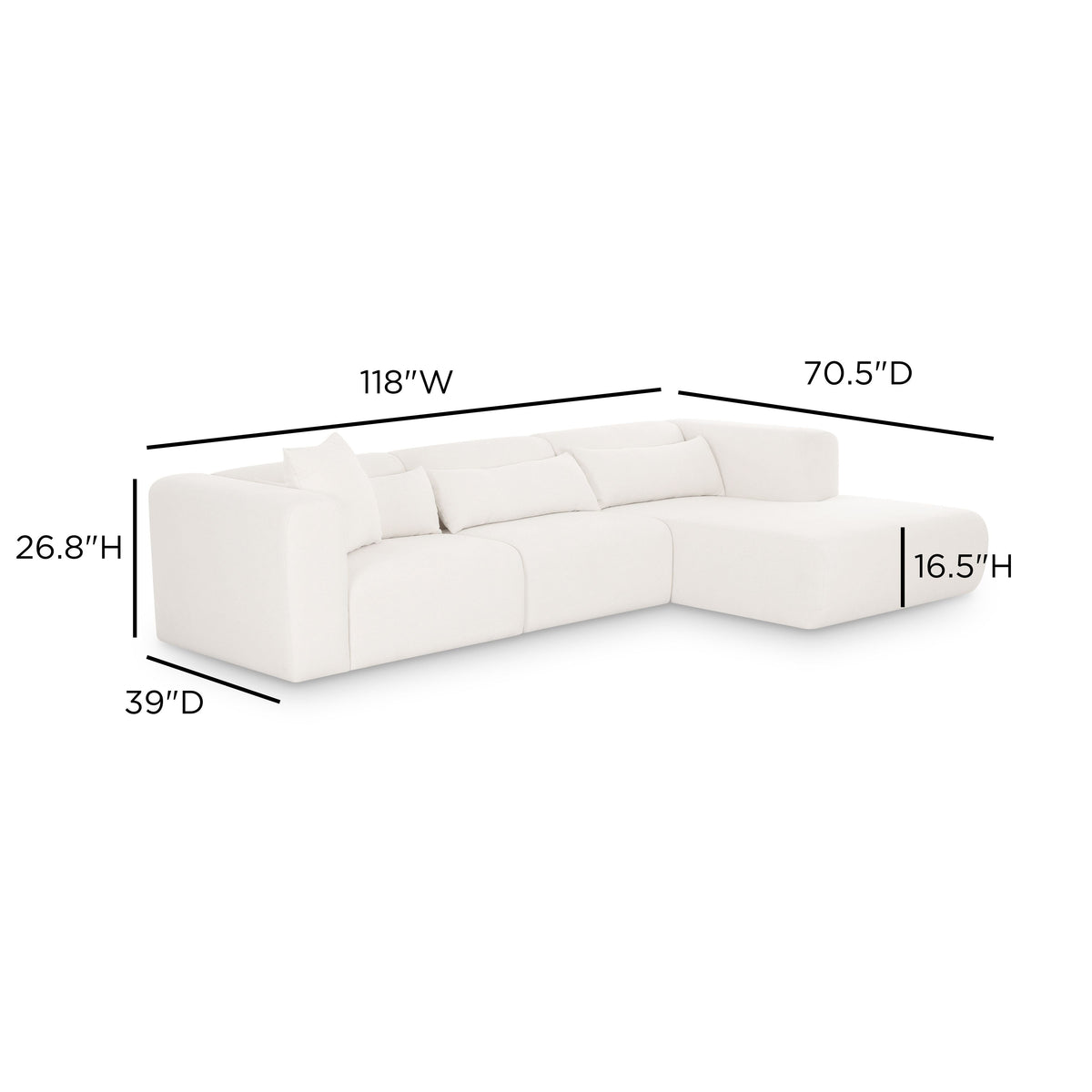 Tarra 3-Piece Cream Performance Chenille Modular Sectional