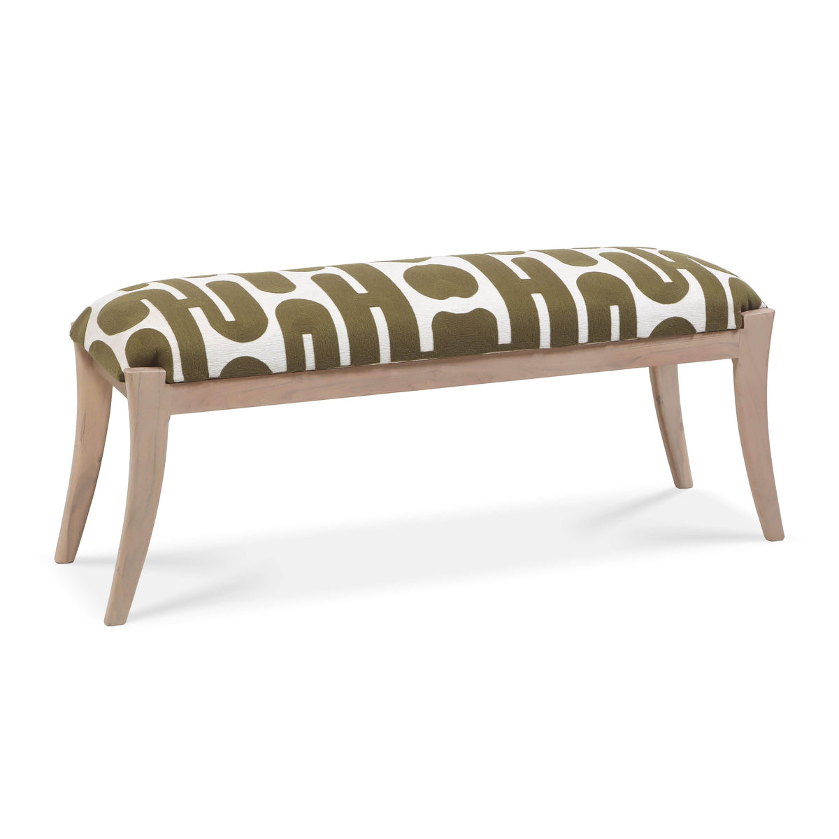 Arielle 48" Olive & White Embroidered Bench