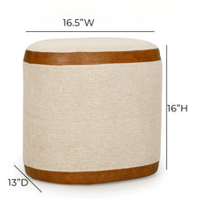 Huche Cotton Jute and Vegan Leather Oval Contract-Grade Pouf