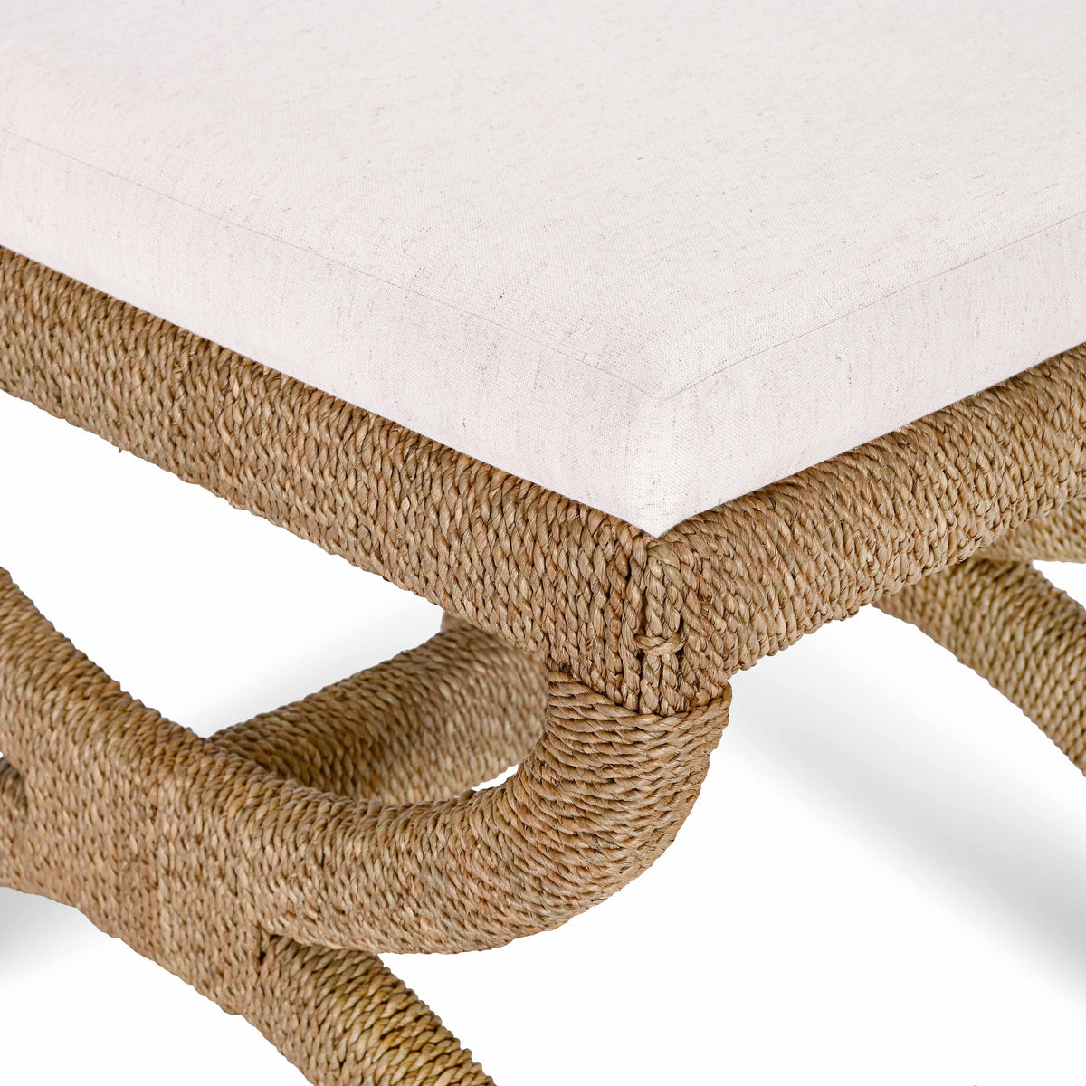 Kappa Cream Contract-Grade Fabric and Natural Seagrass Accent Stool