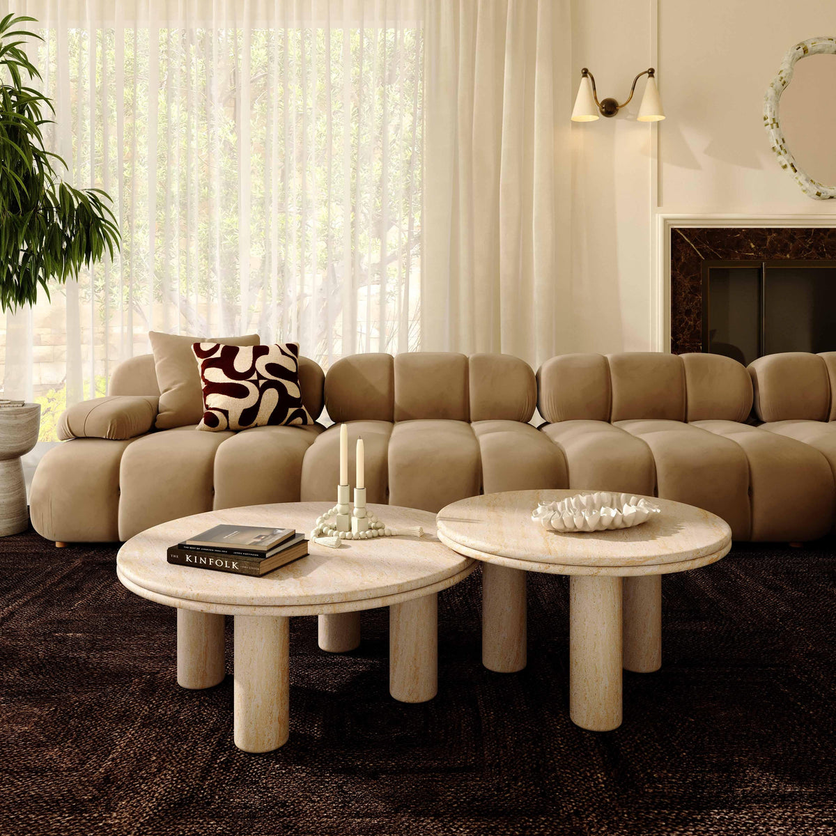 Amora Faux Travertine Indoor/Outdoor Round Accent Table (26"-32")