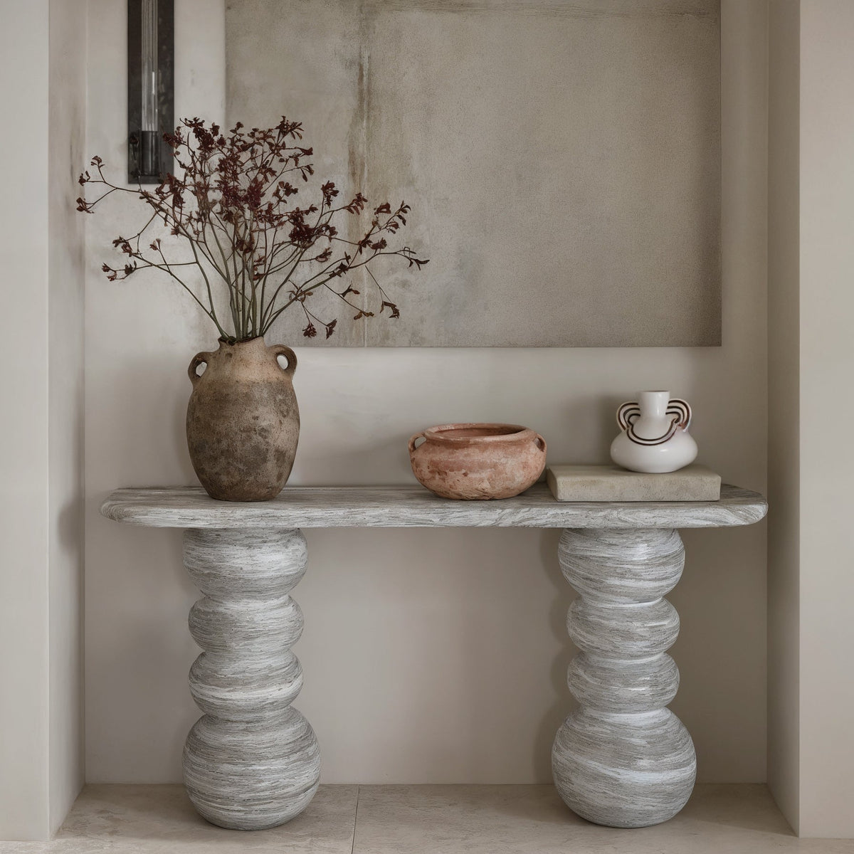 Hyre 59" Faux Stone Indoor/Outdoor Concrete Console Table