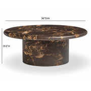 Byron 36" Dark Brown Faux Marble Indoor/Outdoor Concrete Round Coffee Table