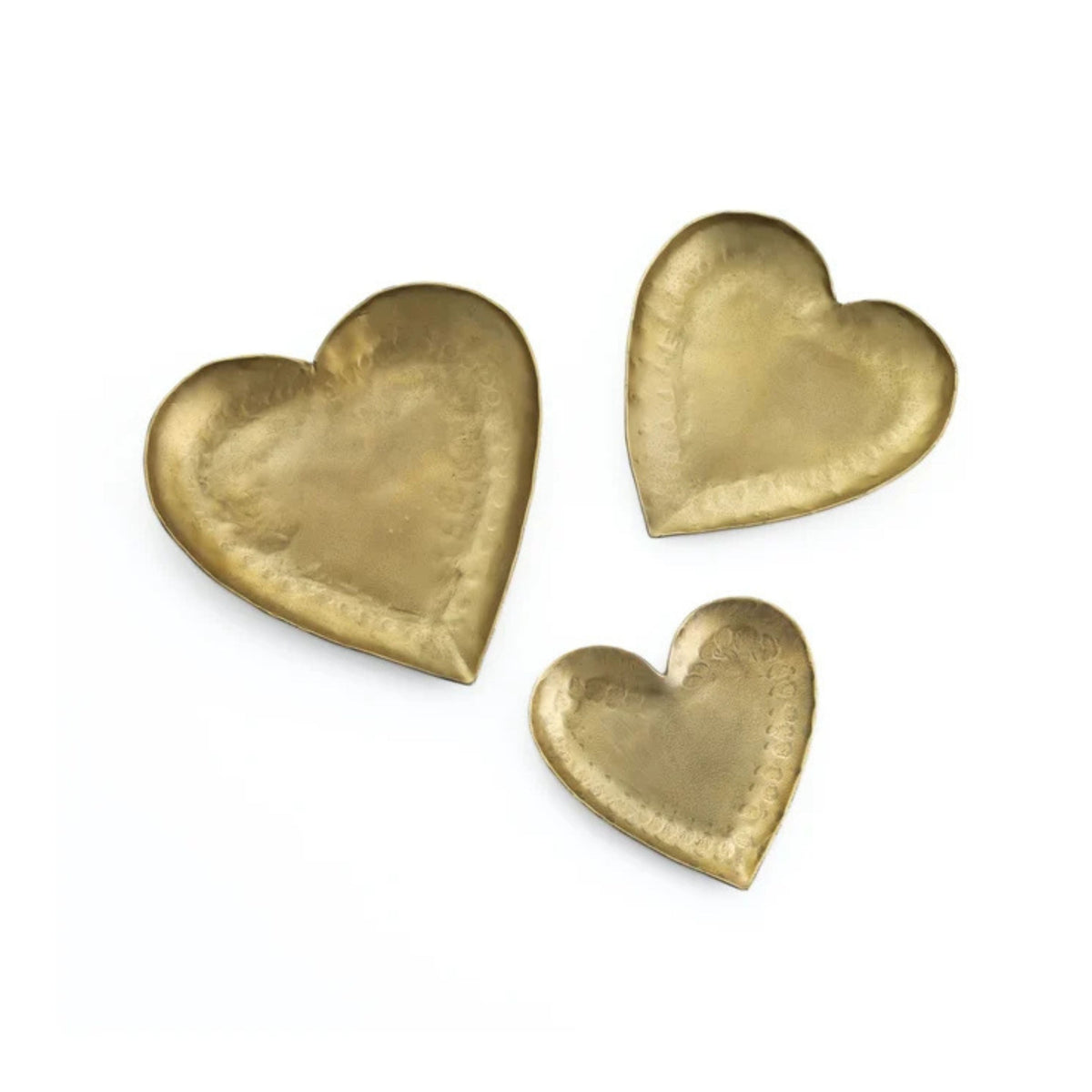Coeur Brass Hammered Iron Heart-Shaped Catchalls - Set of 3