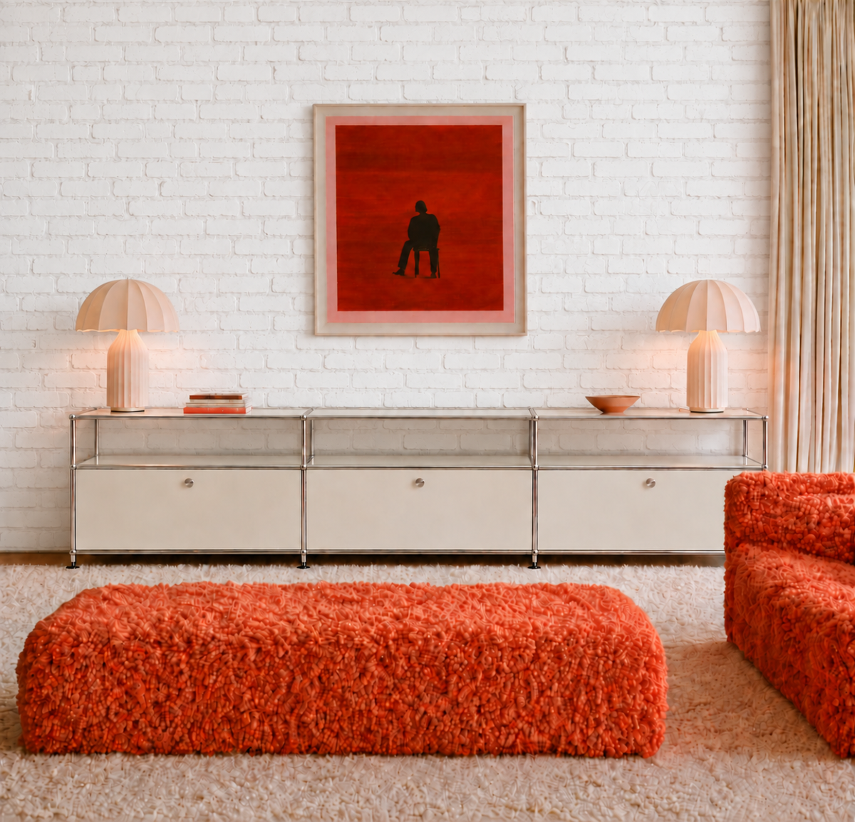 Three-Drawer White Media Console with Chrome Frame