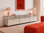 Three-Drawer White Media Console with Chrome Frame