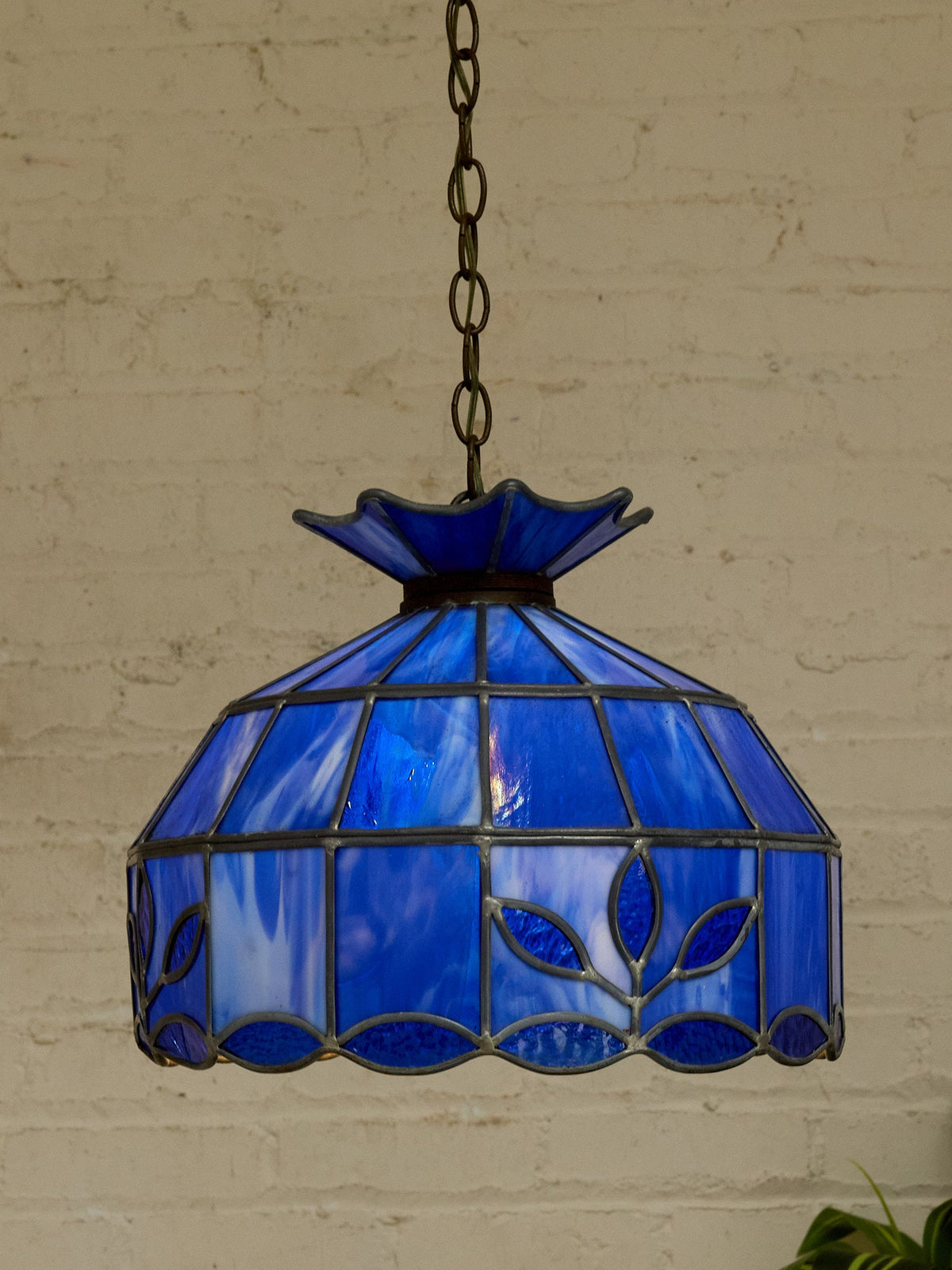 Vintage Blue Stained Glass Tiffany-Style Pendant Lampshade