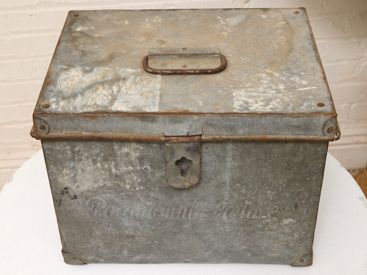Vintage Galvanized Metal Storage Box with Hinged Lid