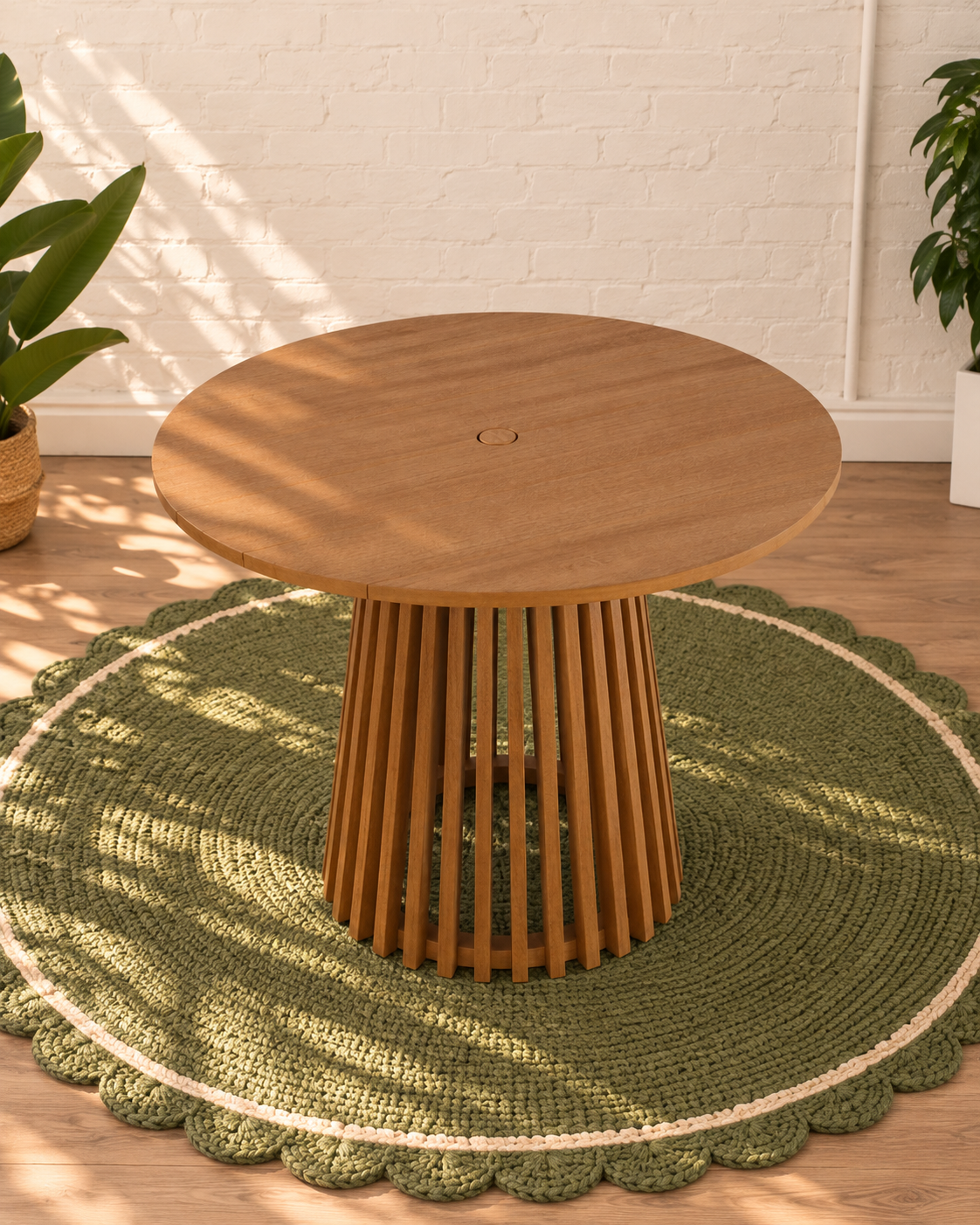 Vivian Slatted Table in Warm Teak 39 Inches