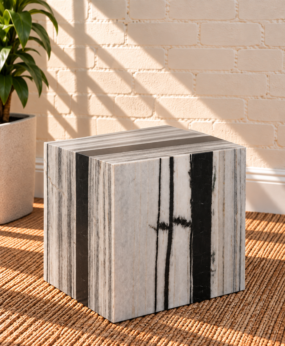 Zelda Marble Cube Side Table in Noir Blanc