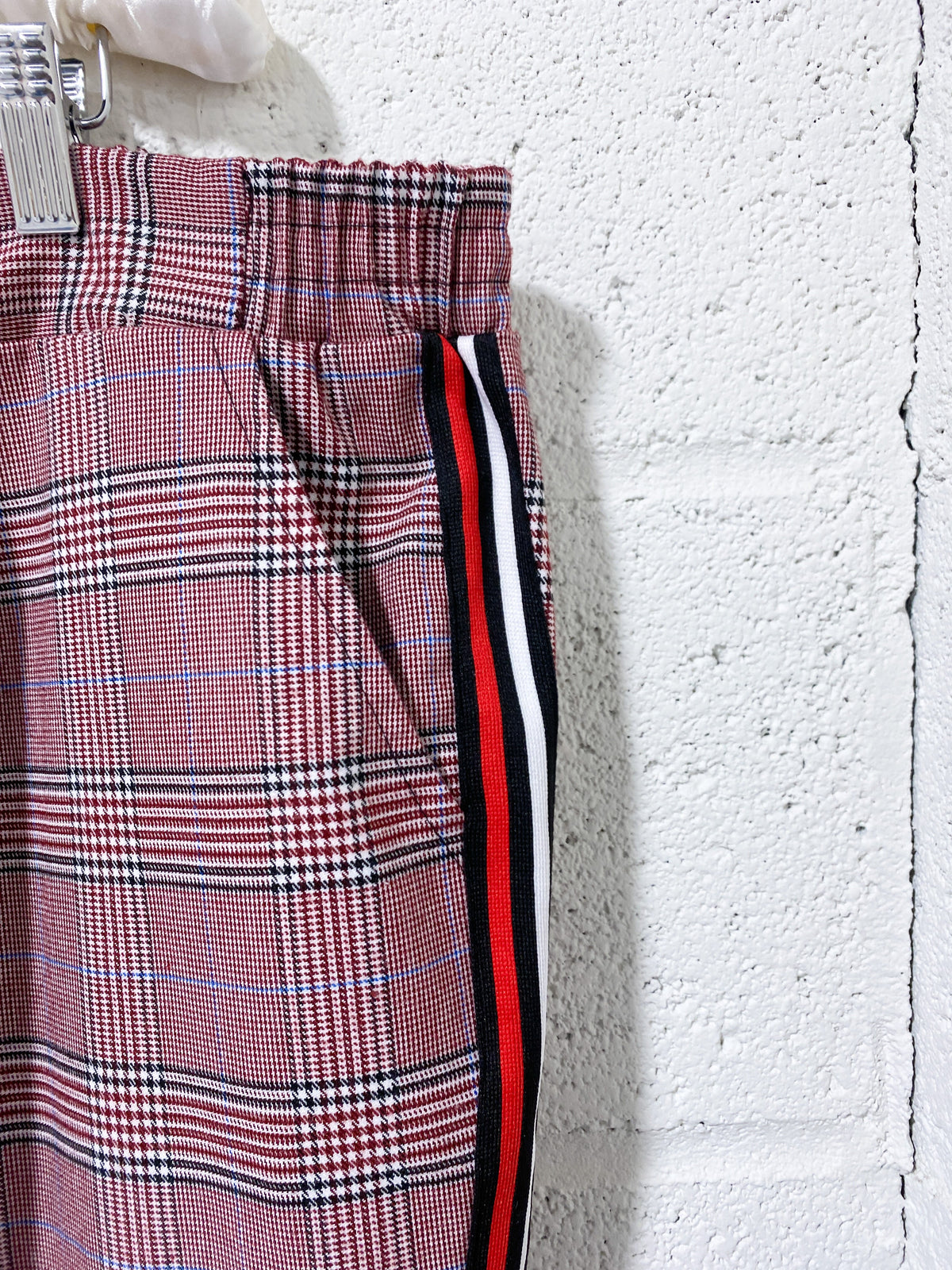 Burgundy Houndstooth Pants with Racing Stripe (16)