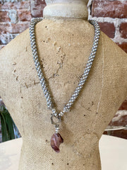 Beaded Necklace with Purple Lucite Pendant