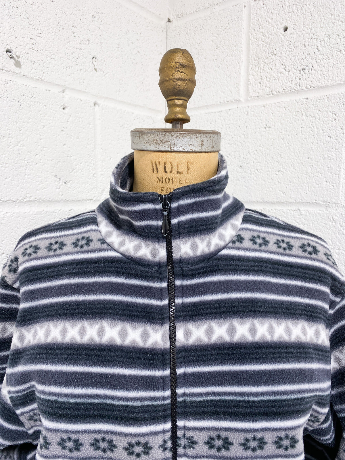 Grey and Black Striped Fleece Zip Up (S)