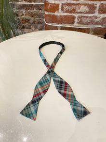 Teal and Berry Plaid Bow Tie