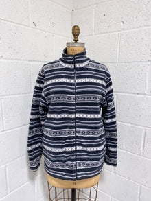 Grey and Black Striped Fleece Zip Up (S)