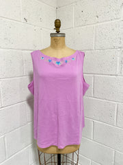 Pink Tank with Floral Detail (20-22W)
