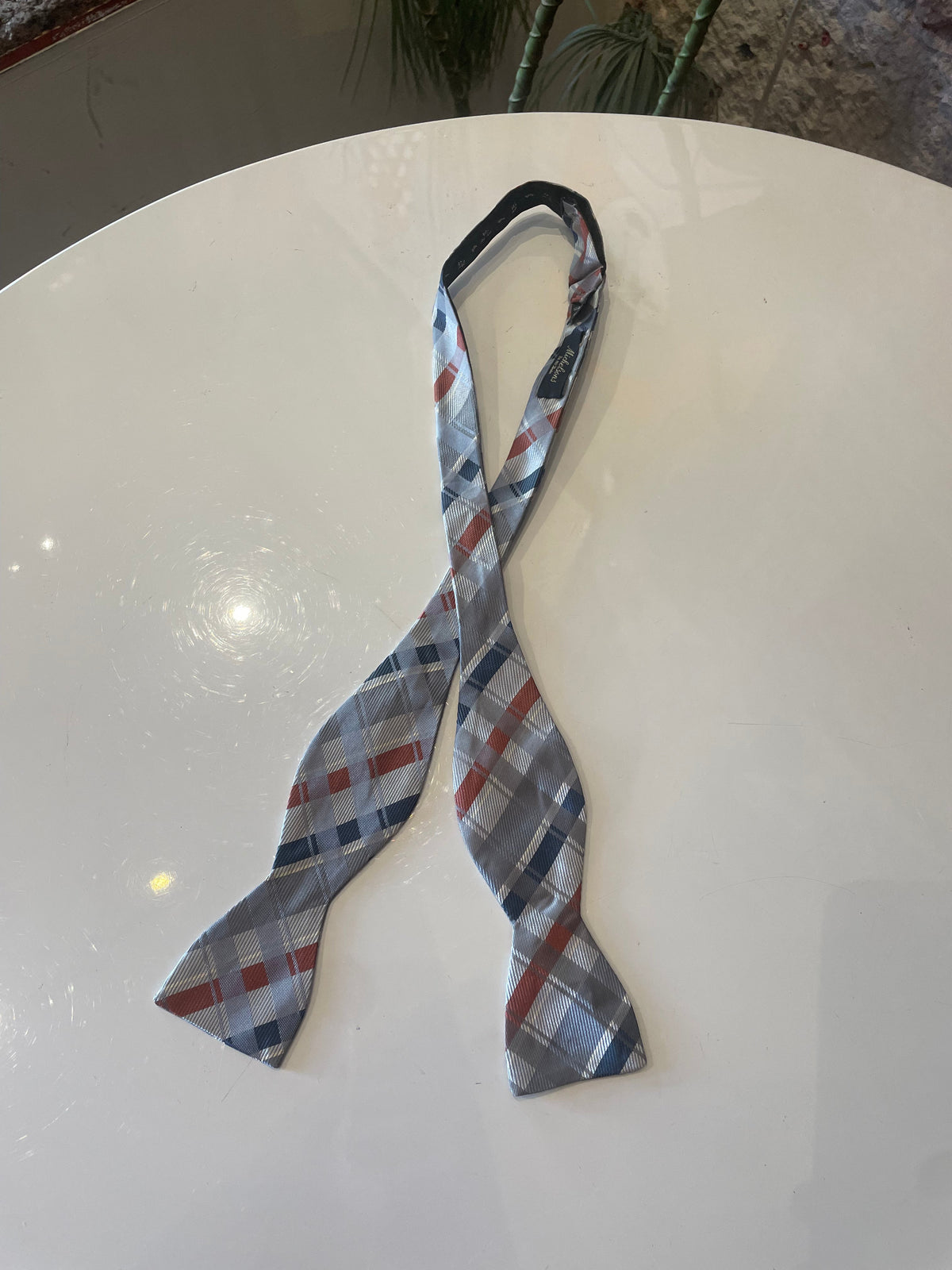 Silver Plaid Bow Tie