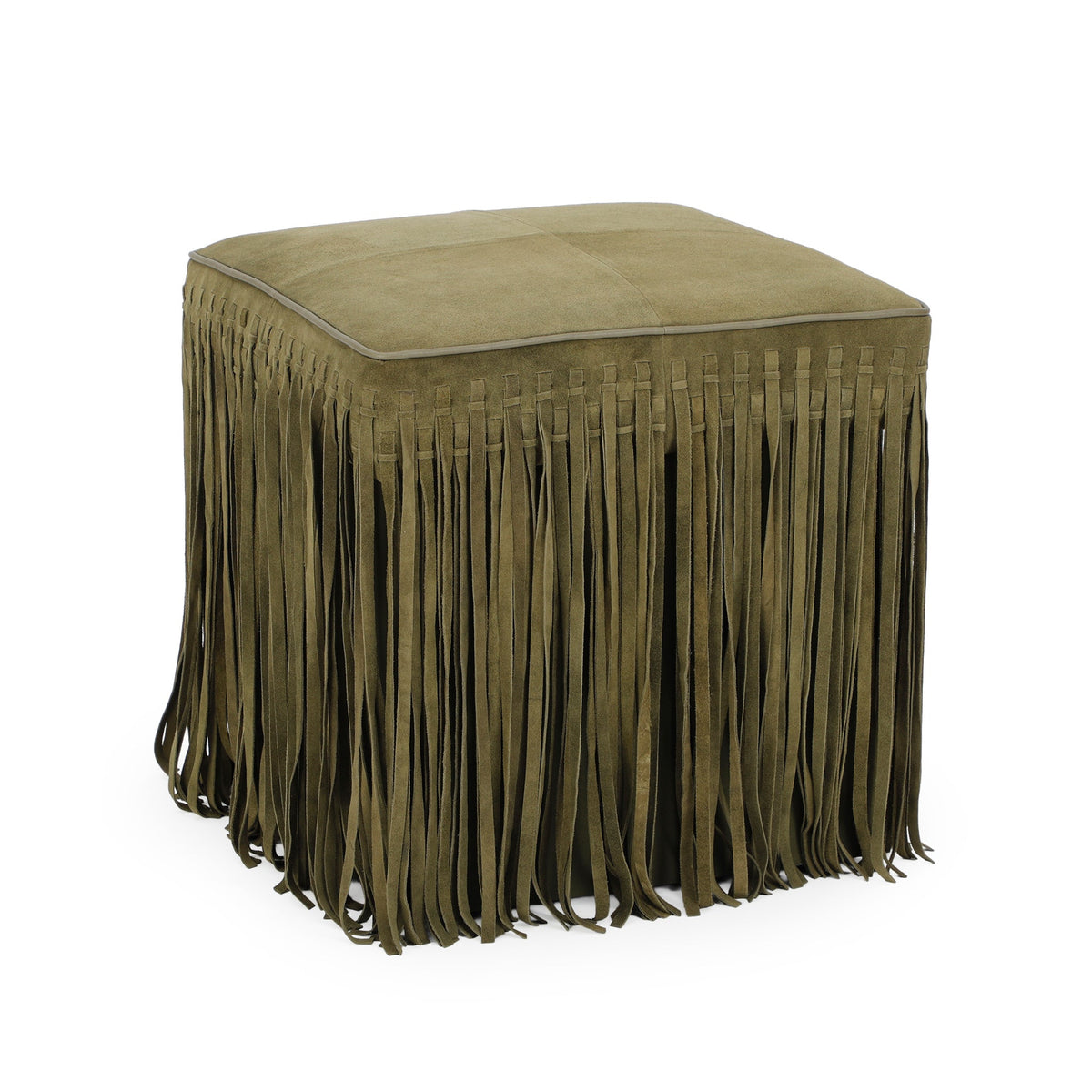 Daphne Square Suede Fringe Ottoman