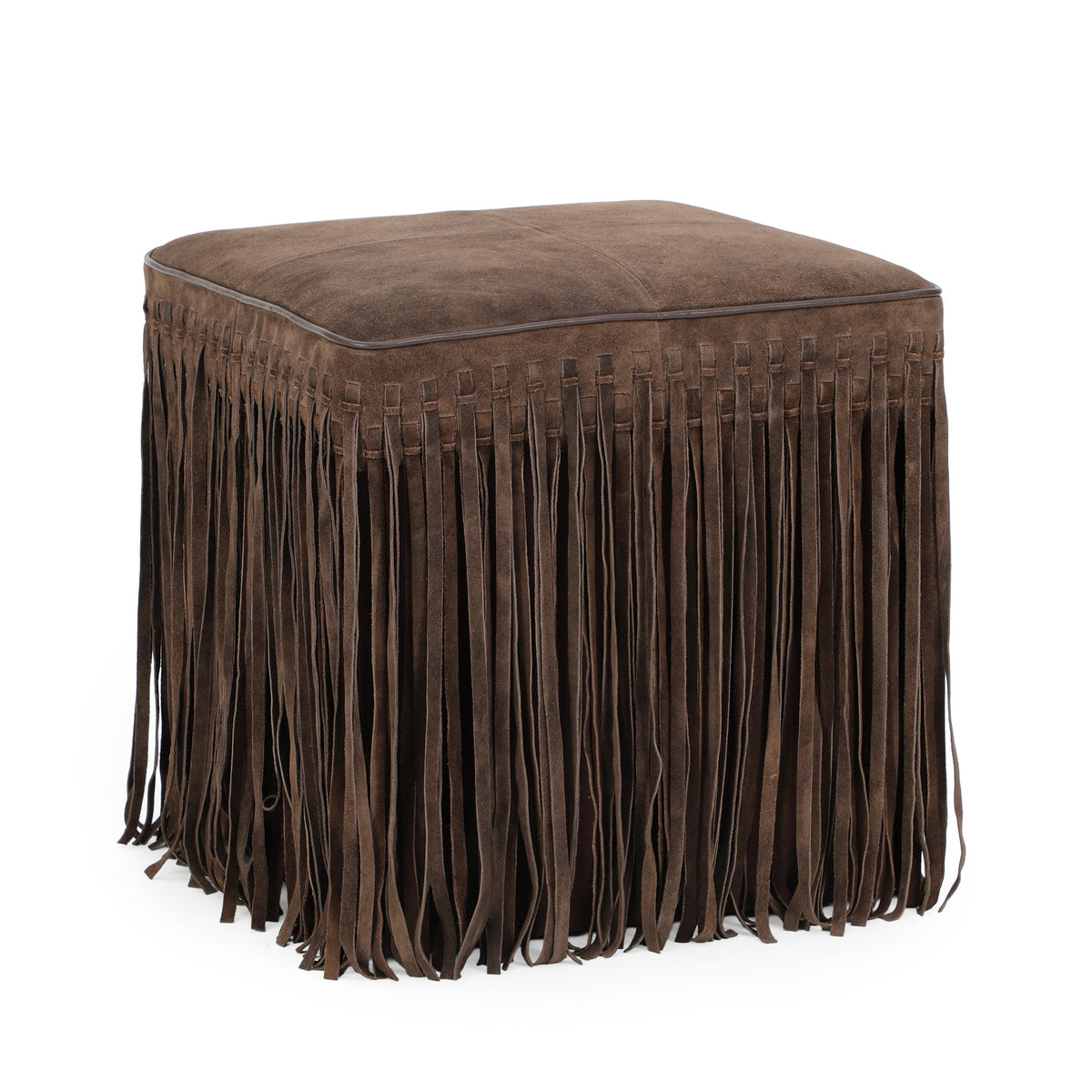 Daphne Square Suede Fringe Ottoman