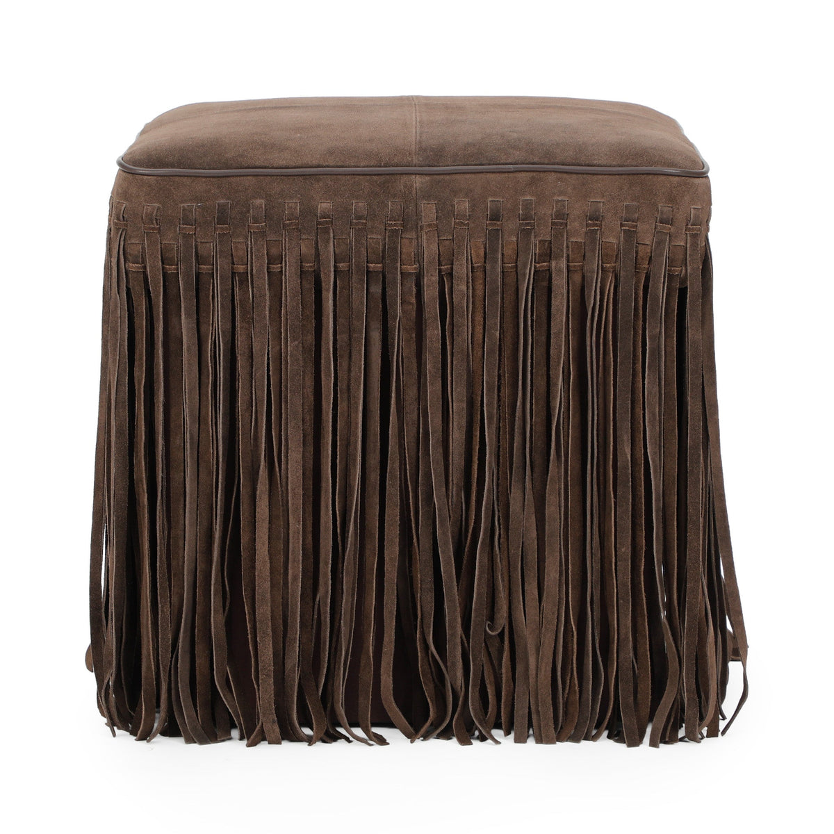 Daphne Square Suede Fringe Ottoman