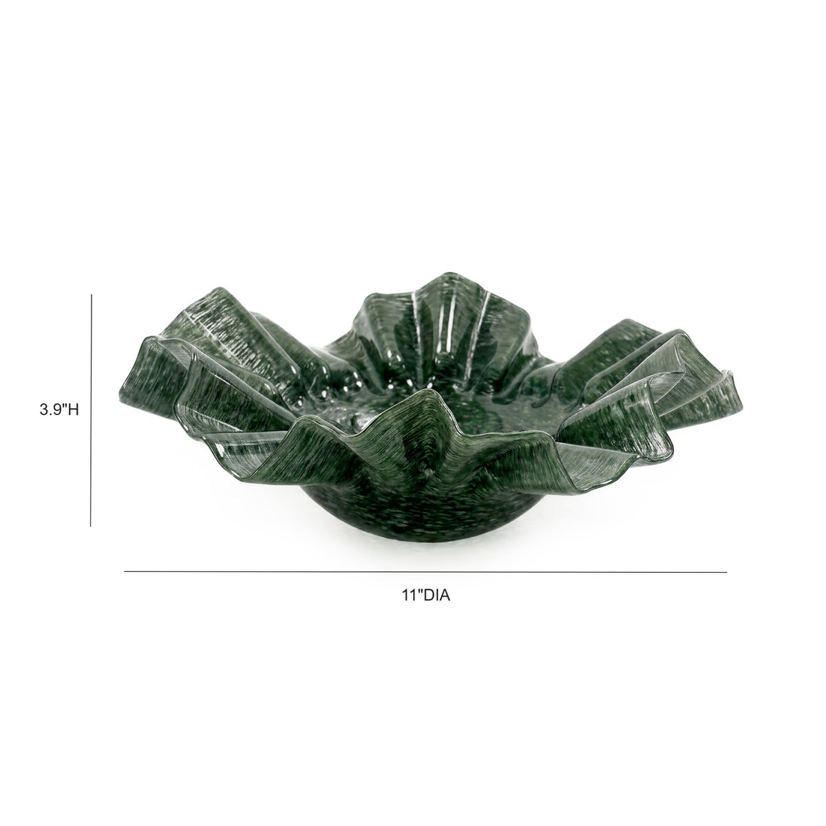Col Ruffled Green Glass Bowl (9"-11")