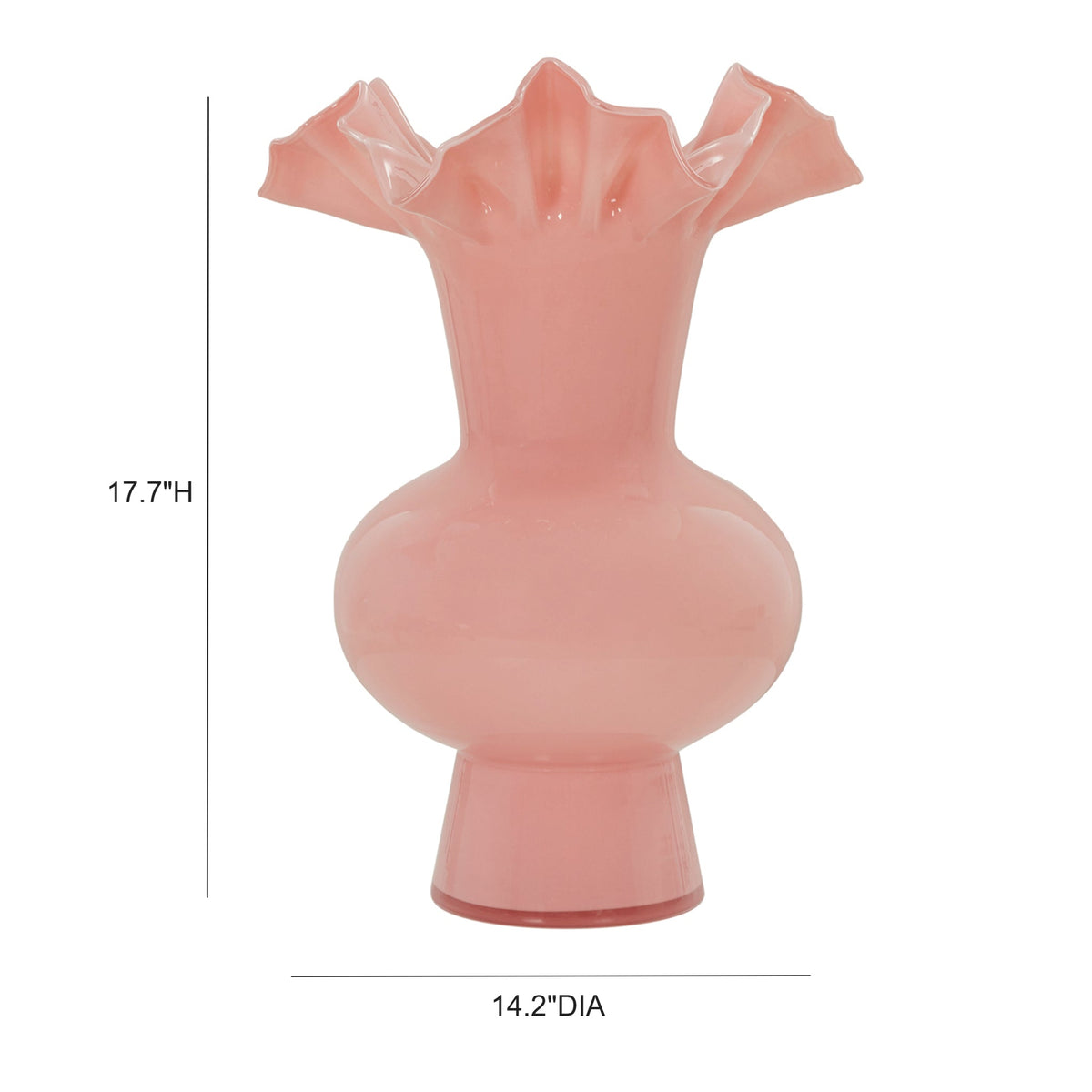 Spackle Ruffled Pink Glass Vase (12"-18")