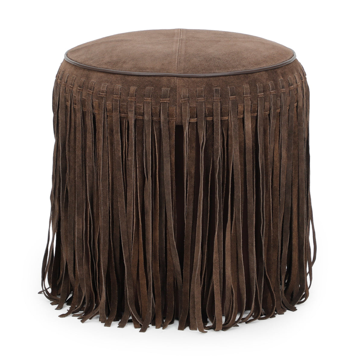Daphne Round Suede Fringe Ottoman