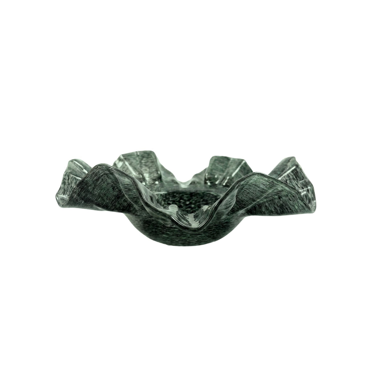 Col Ruffled Green Glass Bowl (9"-11")