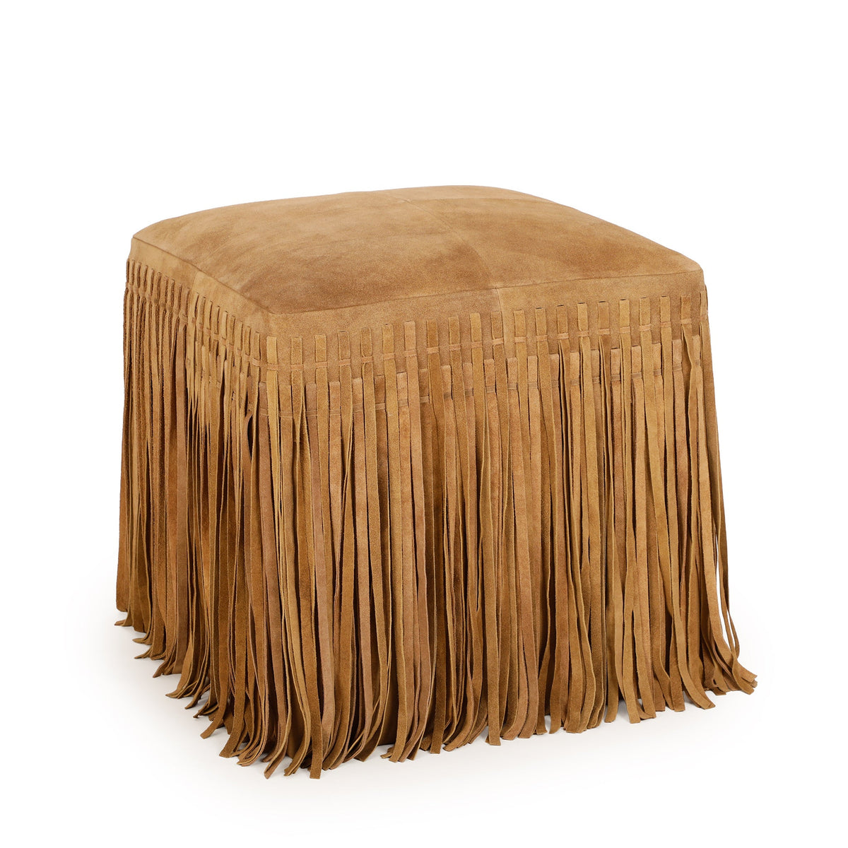 Daphne Square Suede Fringe Ottoman