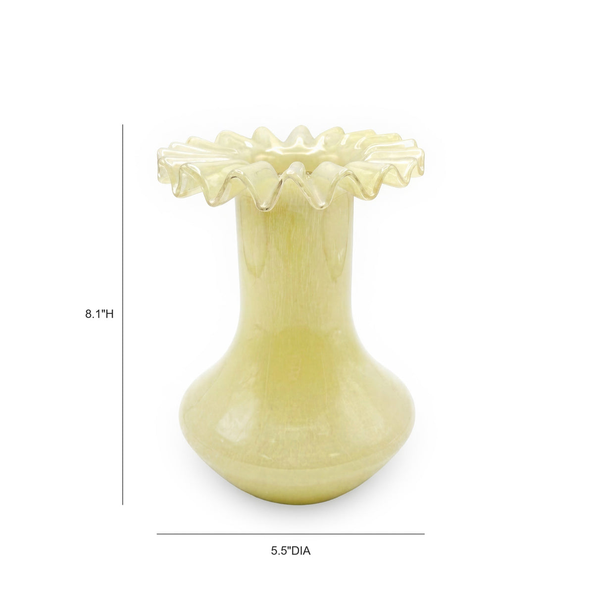 Ruff Ruffled Yellow Glass Vase