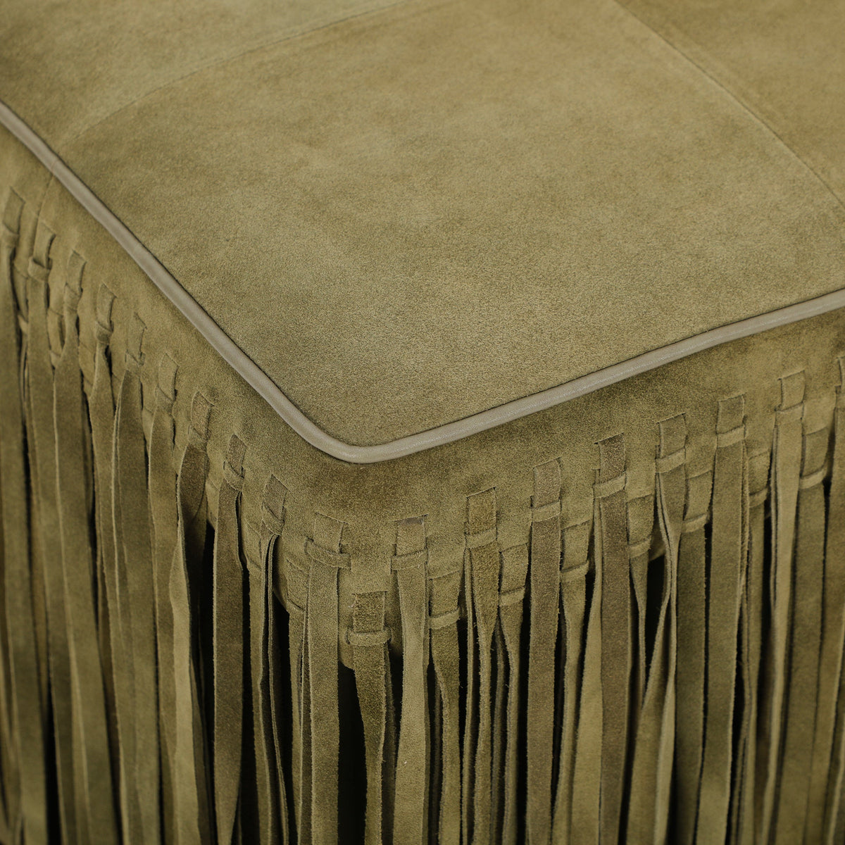 Daphne Square Suede Fringe Ottoman