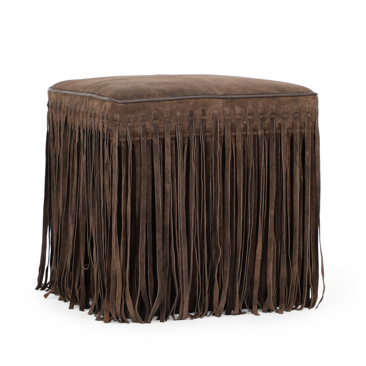 Daphne Square Suede Fringe Ottoman