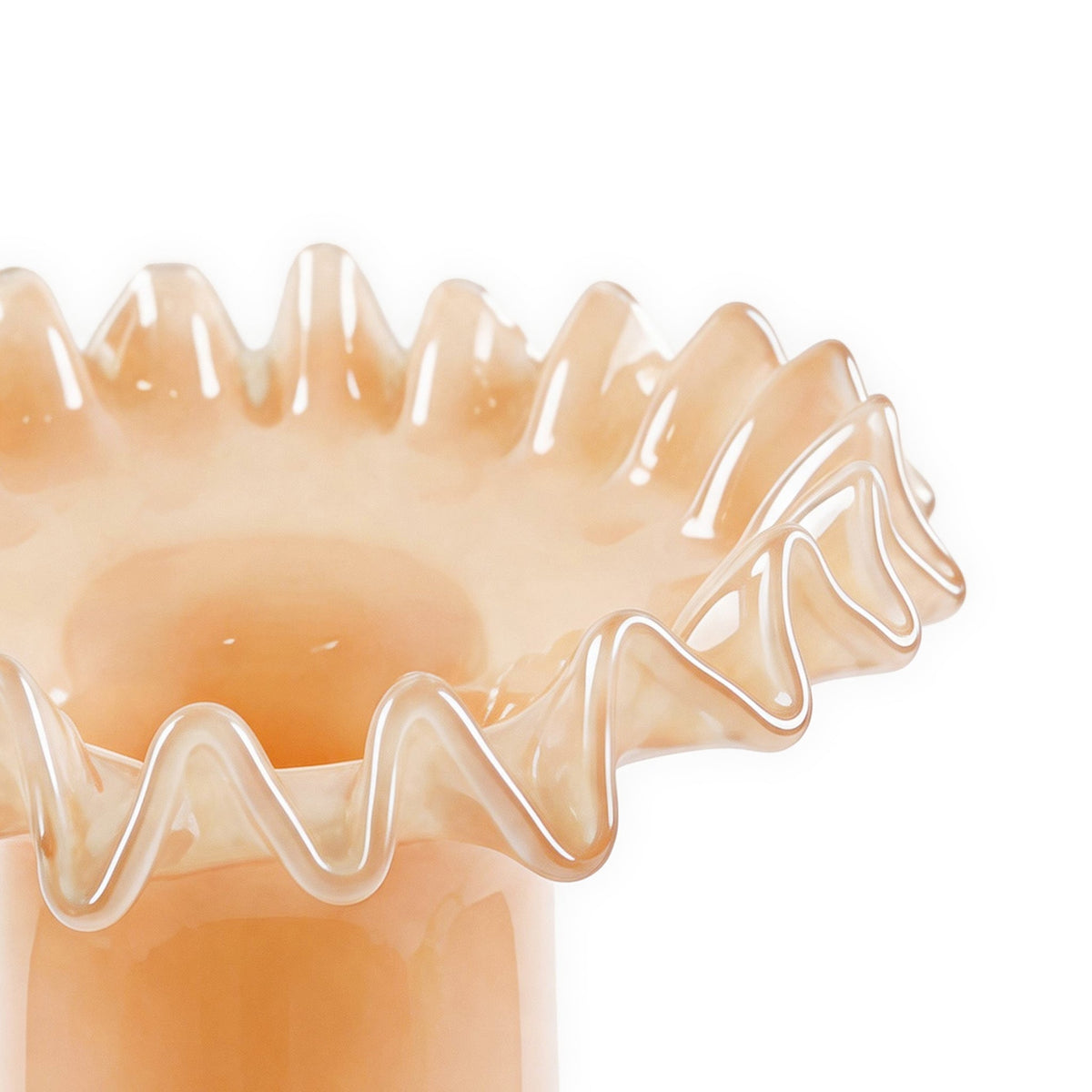 Ruff Ruffled Peach Glass Vase