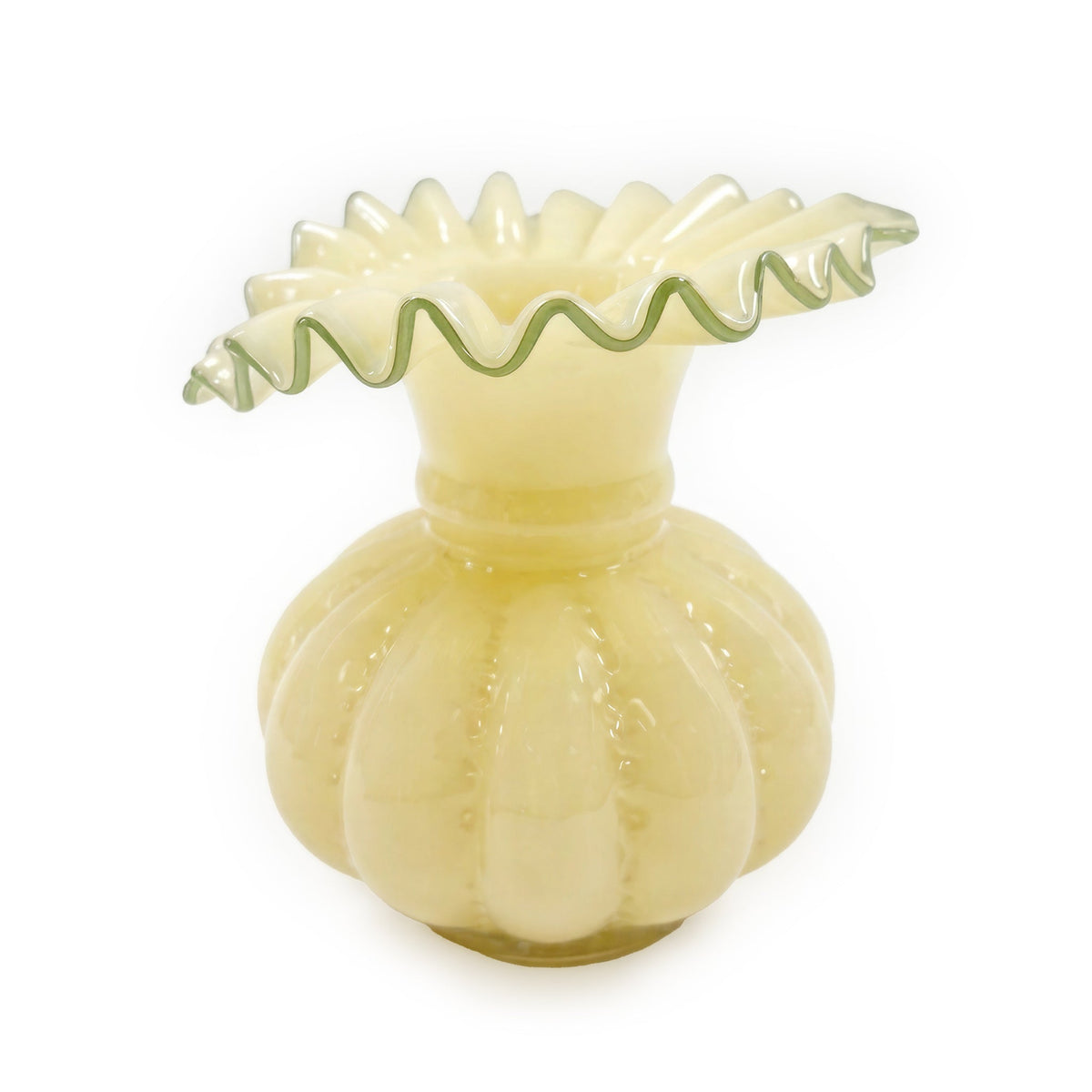 Gourd Ruffled Yellow Glass Vase