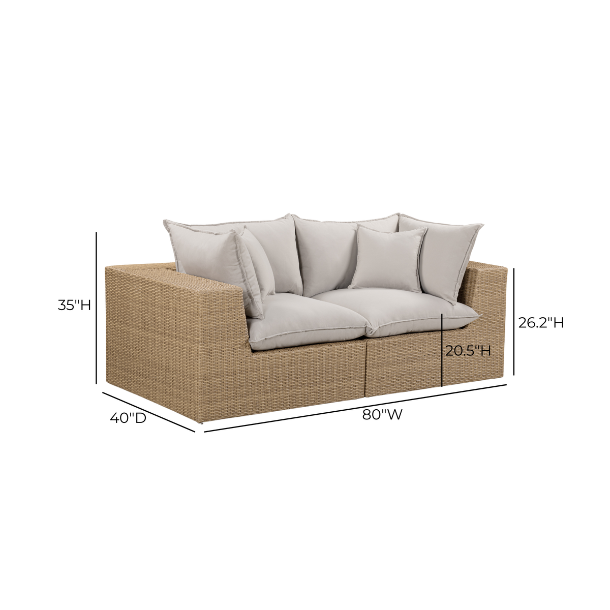 Cali 80" Performance Fabric & Wicker Outdoor Loveseat